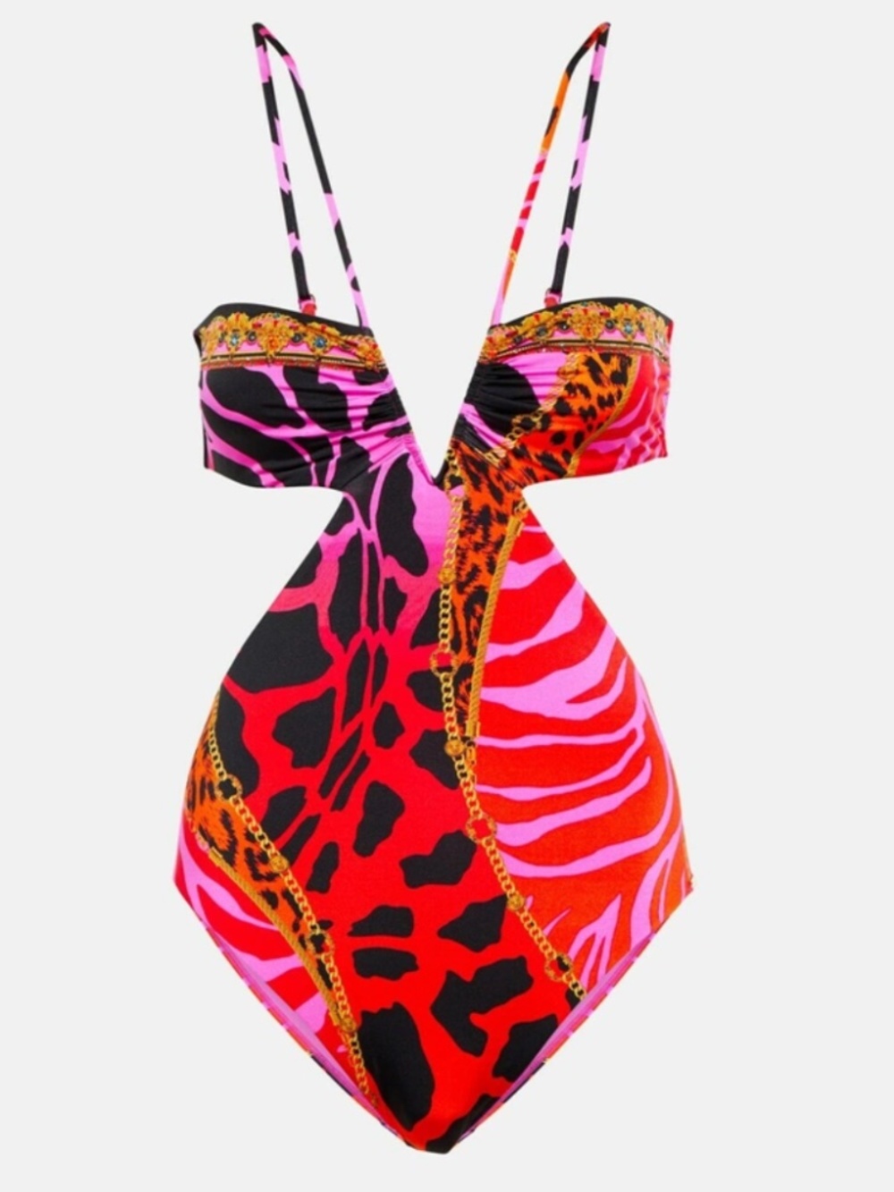 Camilla size XS v wire cutout one piece swimsuit pink animal print embellished